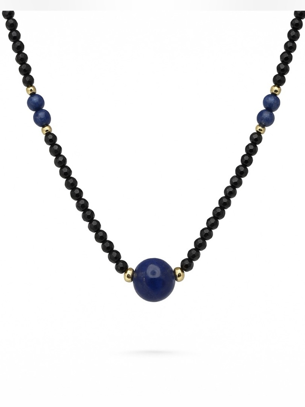 Black Spinel & Lapis Beaded Necklace (#103)